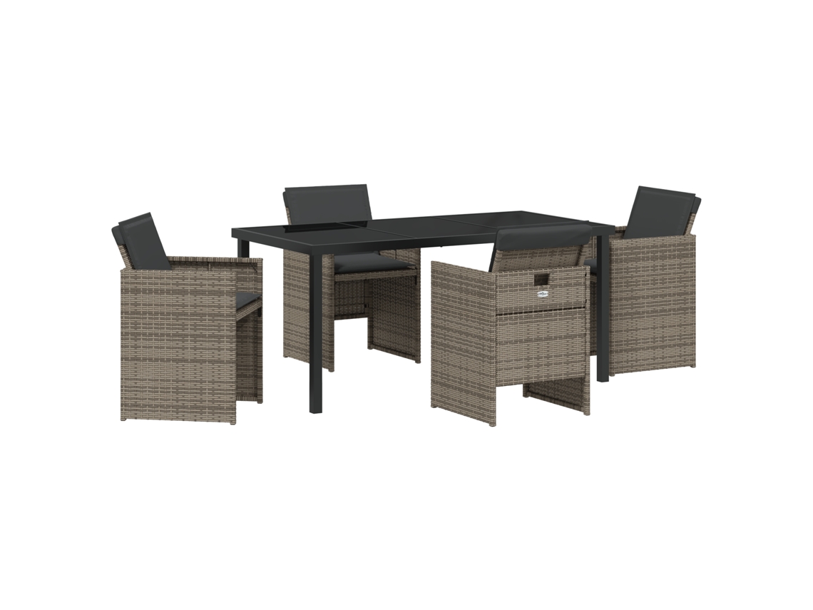 Conjunto 5 De Jantar Jardim Vidaxl Com Almofadas Cinza Vime Polipropileno