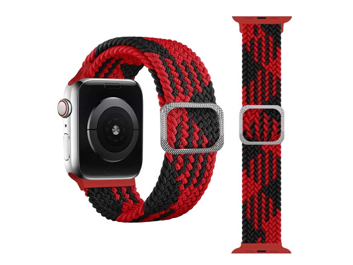 Bracelete elástica trançada com fivela para Apple Watch série 7 41 mm / 6 e SE e 5 e 4 40 mm / 3 e 2 e 1 38 mm (vermelho entre preto)