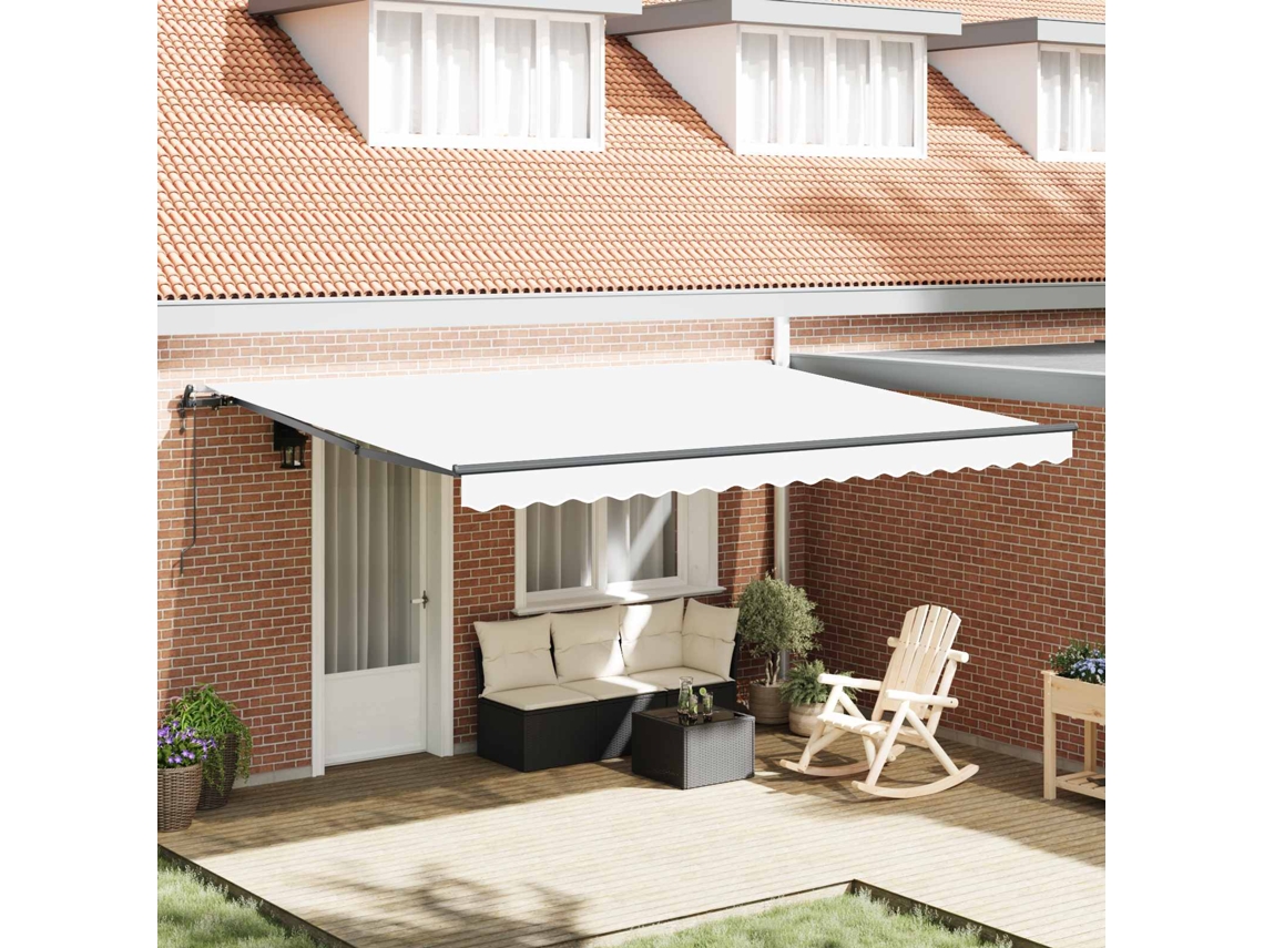 Vidaxl Toldo Retrátil Branco 450 × 350 Cm Tecido E Alumínio