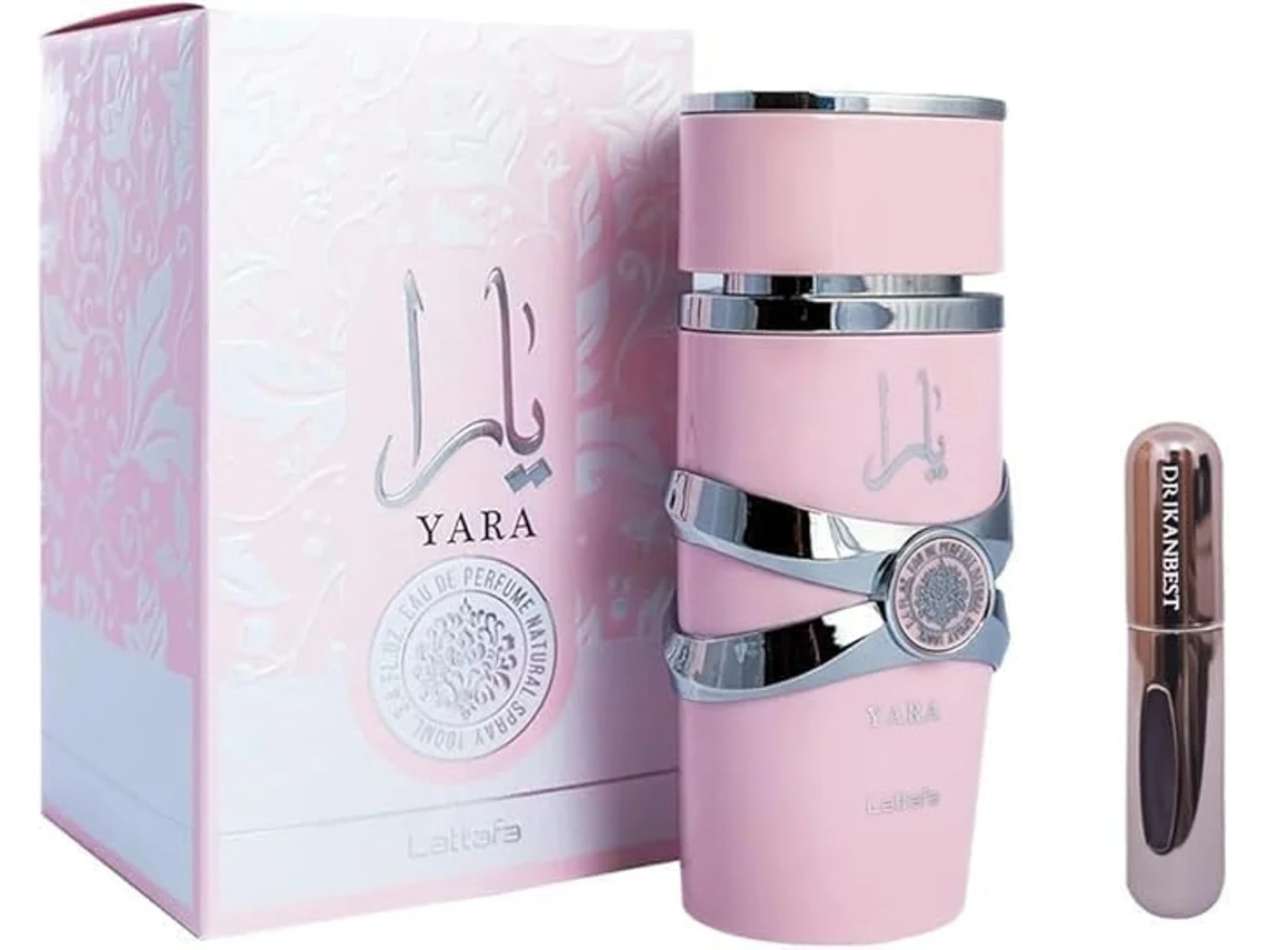 Perfume Yara Rosa Oud, Perfume Árabe (Original) para Mulher, de Longa Duração, 100ml Brinde Atomizador 5ml DRIKANBEST Recarregável