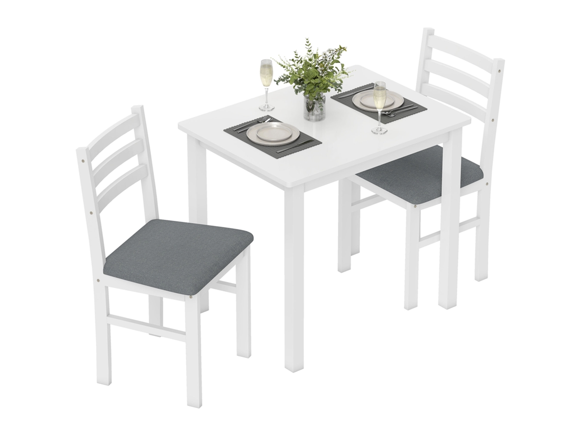 Mesa de Jantar 3 Peças com 2 Cadeiras Estofadas (branco, Mdf, para Espaços Compactos)