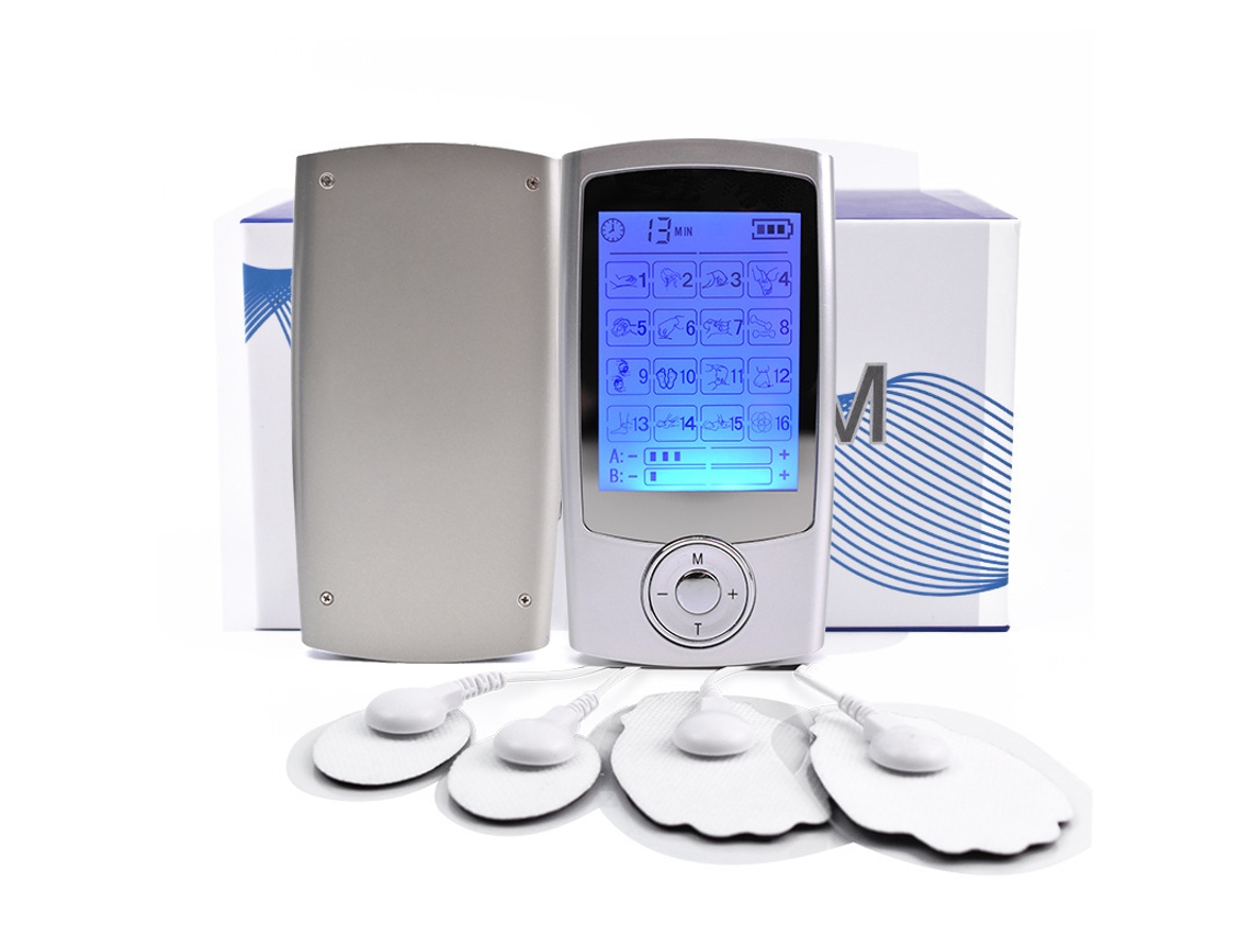 Aparelho Tens Ems Para Estimulação Muscular Com 16 Modos De Massagem, Cor Prata.