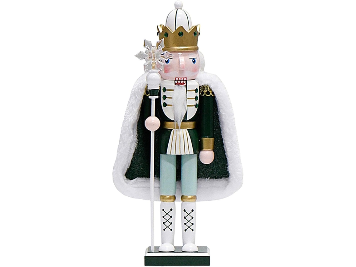 Enfeite Decorativo De Madeira Representando O Rei Quebra-nozes, 30 Cm (12 Polegadas) Com Floco De Neve.