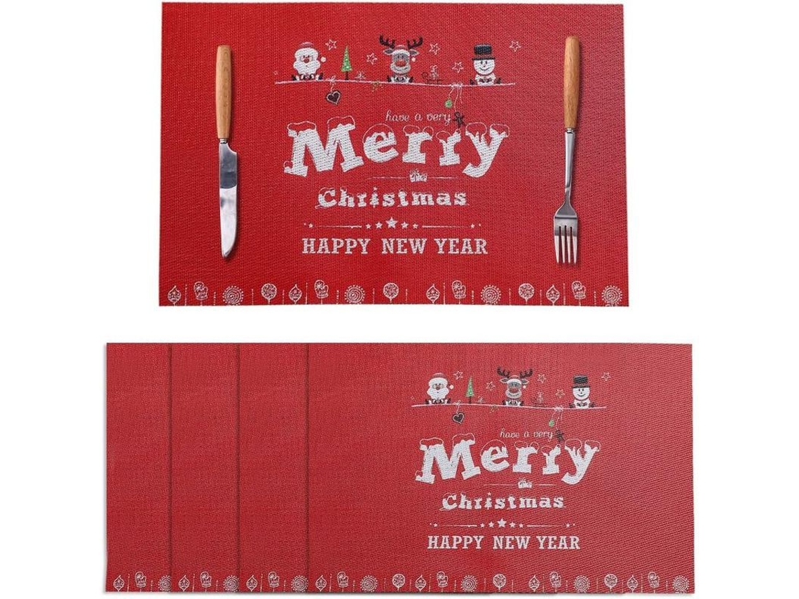 Jogo de 4 Guardanapos de Natal, PVC Lavável, Mesa, Cozinha, Decoração, Presente