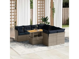 Vidaxl 9 Pcs Conjunto Sofás P/ Jardim Com Almofadões Vime Pe Cinzento