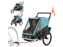 Carrinho Reboque Dobrável Para Bicicleta 2 Lugares Com Assento Ajustável E Cintos Em Material Resistente E Funcional
