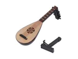 Miniatura de lira em miniatura para decoração de casa de bonecas, simulando um instrumento de corda chinês, como uma guitarra de tubo.