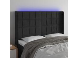 Vidaxl Cabeceira De Cama C/ Luzes Led Veludo 147x16x118/128 Cm Preto