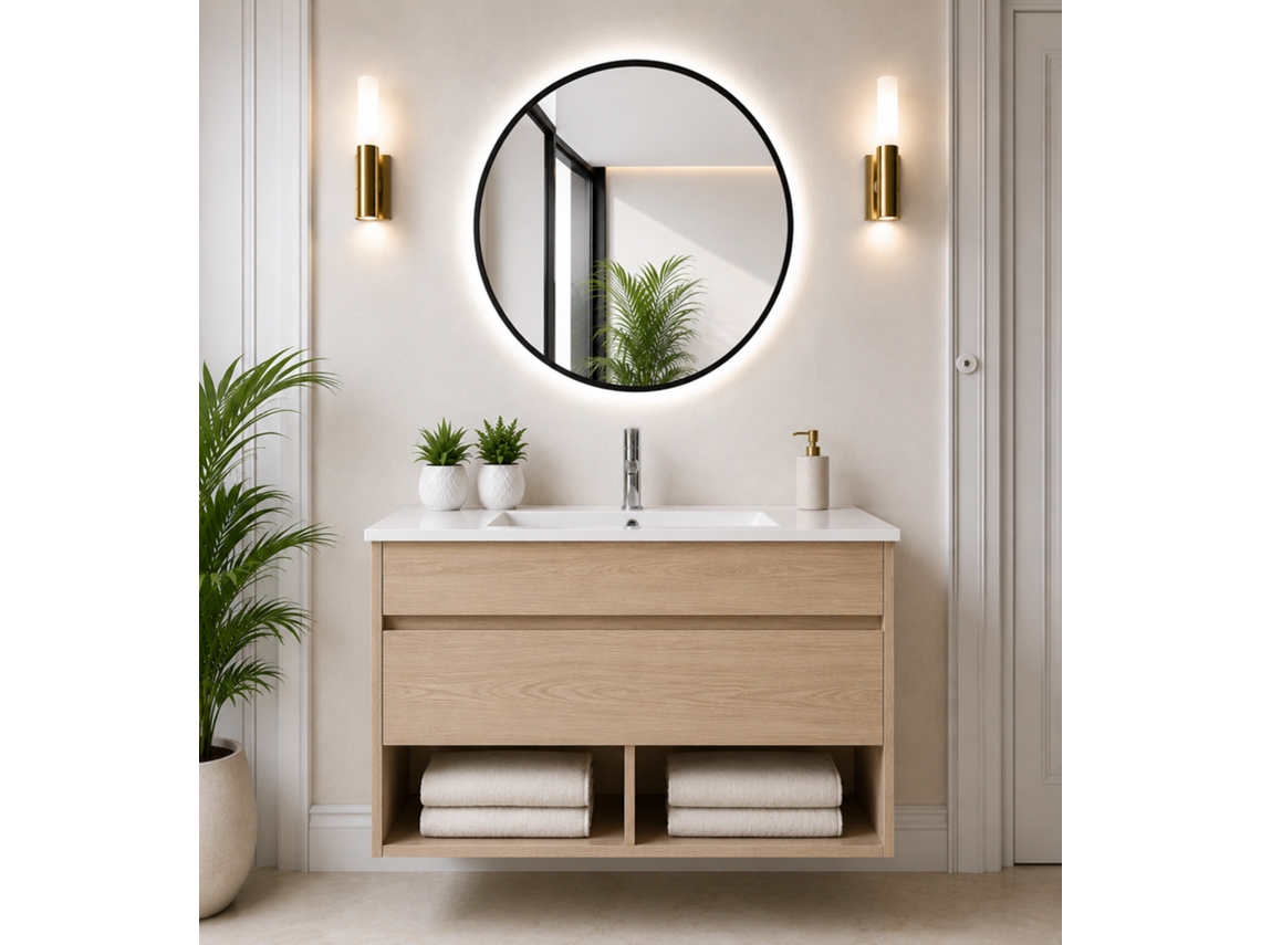 Móvel De Casa De Banho Suspenso Com Lavatório Extraplano Origenbath Nebari Sem Espelho 100x40 Cm Estepa