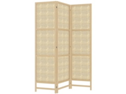 Paravente Rattan Pp 3 Peças 135x180cm Cor Natural Dobrável Para Sala