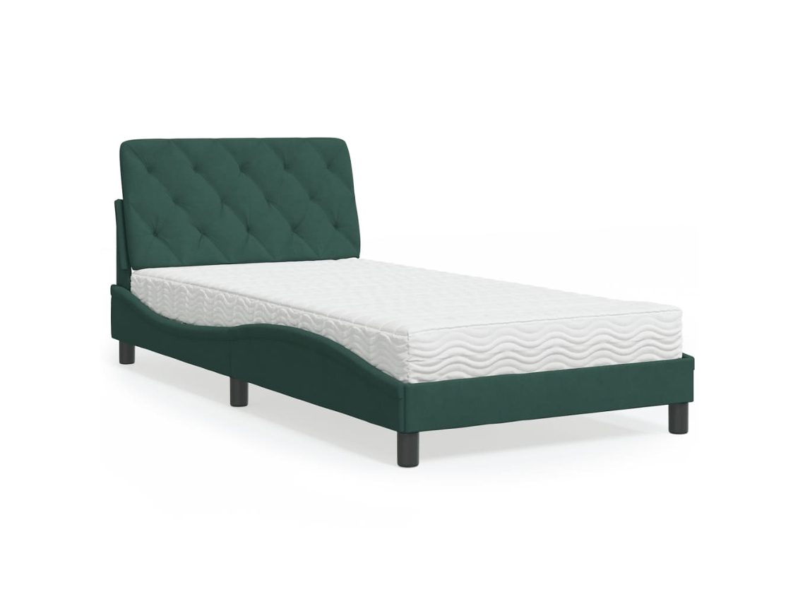 Cama Com Colchão 100x200 Cm Veludo Verde-escuro