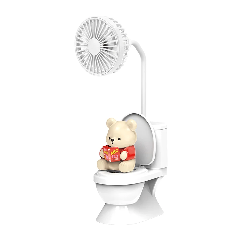 Ventilador de Mesa MDUG criativo, recarregável, com suporte para caneta (urso vermelho)