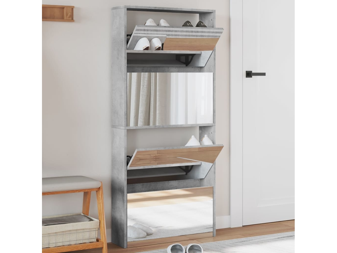 Sapateira com espelho e 4 compartimentos 63x17x134 cm cinza cimento DKD HOME DECOR