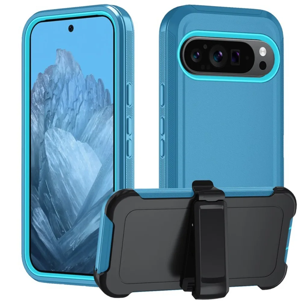 (azul Celeste, Google Pixel 8 Pro) Capa Protetora Resistente E À Prova De Choque, Material Híbrido De Três Camadas Tpupc, Com Clipe Para Cinto.