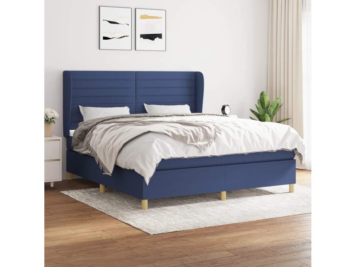 Vidaxl Cama Com Molas/colchão 160x200 Cm Tecido Azul