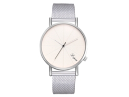 Relógio de Pulso Feminino de Quartzo com Pulseira de Silicone Design Simples Cor Prata Branca