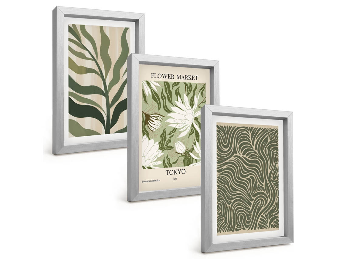 Composição De Quadros Decorações Com Padrões De Plantas Boho Espelharte (3 Peças 20x30 Cm)