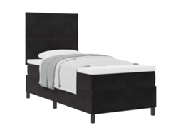 Cama De Solteiro | Camas Para Quarto | Cama Box Com Colchão Com Cabeceira Preto 100 X 200 Cm Tecido