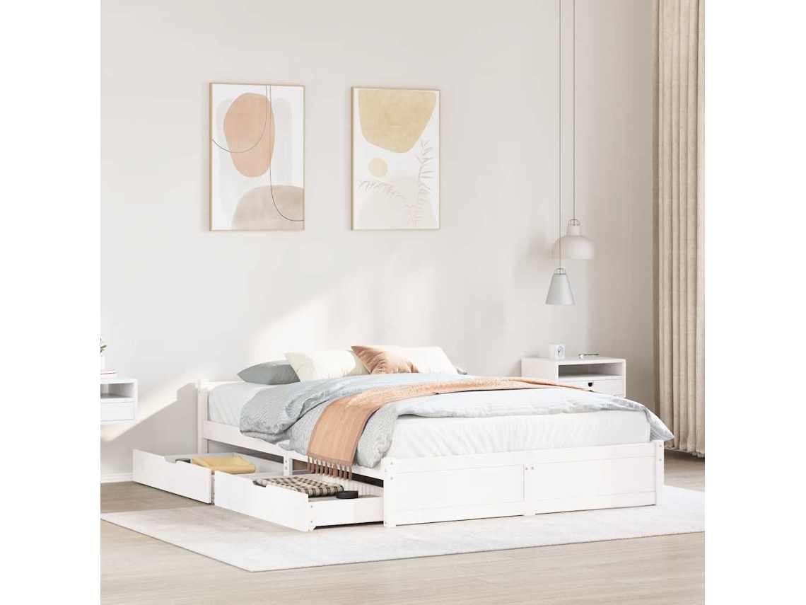 Vidaxl Cama Sem Colchão 150x200 Cm Madeira De Pinho Maciça Branco