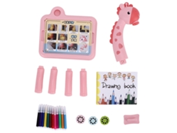 Mesa de desenho educativa infantil 2026 com projetor LED, quadro de pintura, brinquedo artístico, aprendizado precoce, rosa.