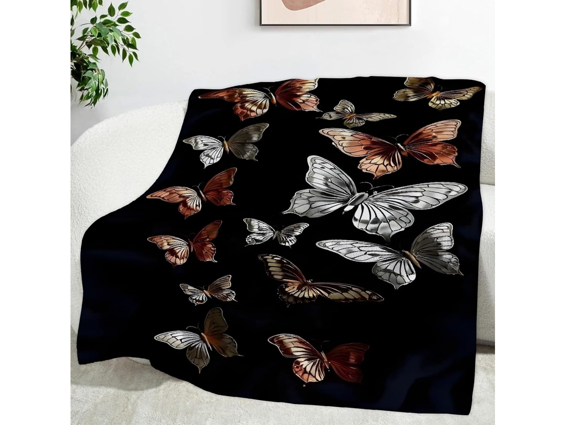 Manta Borboleta Inseto 220x240 Cm Multifuncional Macia e Aconchegante em Flanela para Cama Escritório Cochilo