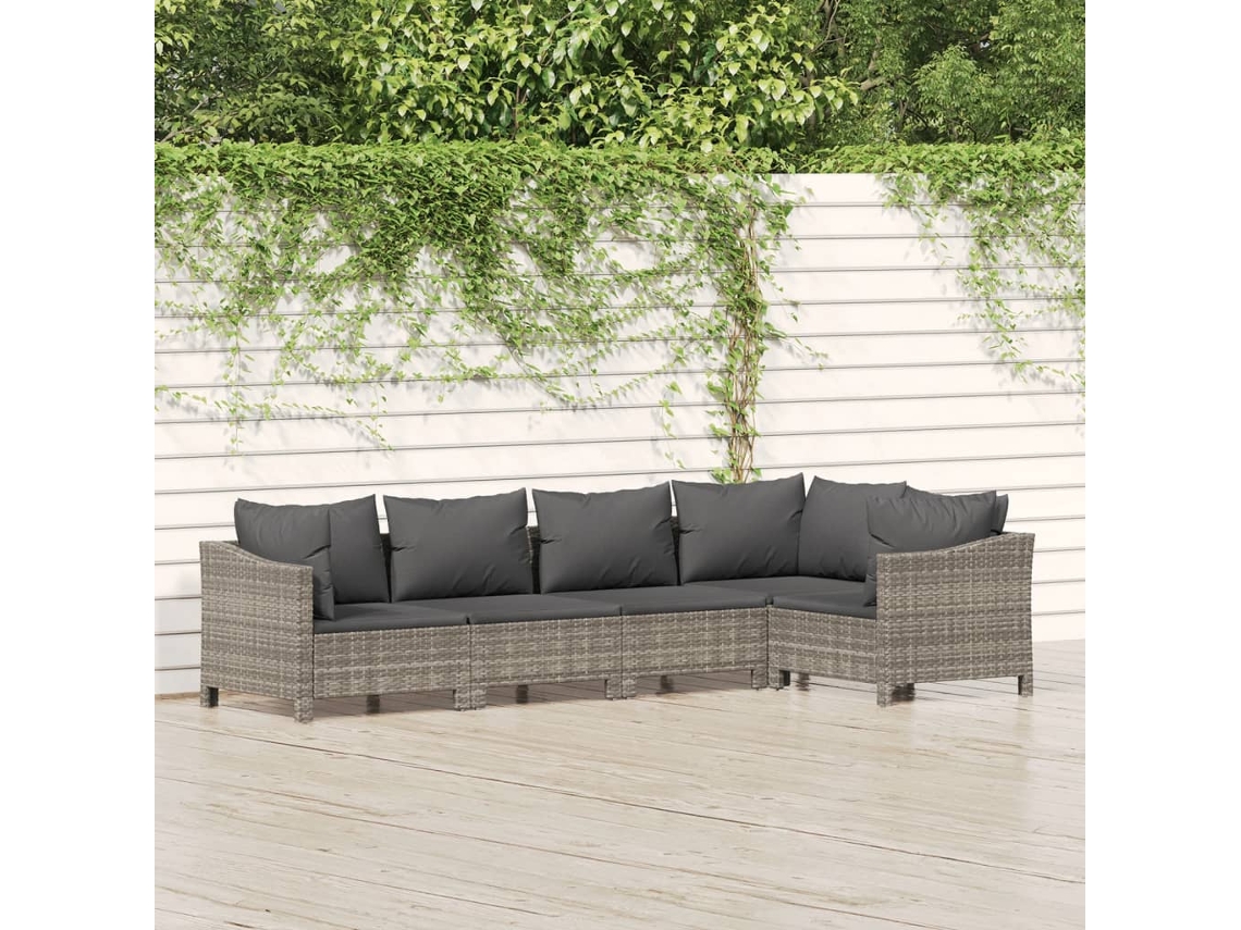 Vidaxl 5 Pcs Conjunto Lounge de Jardim C/ Almofadões Vime Pe Cinzento