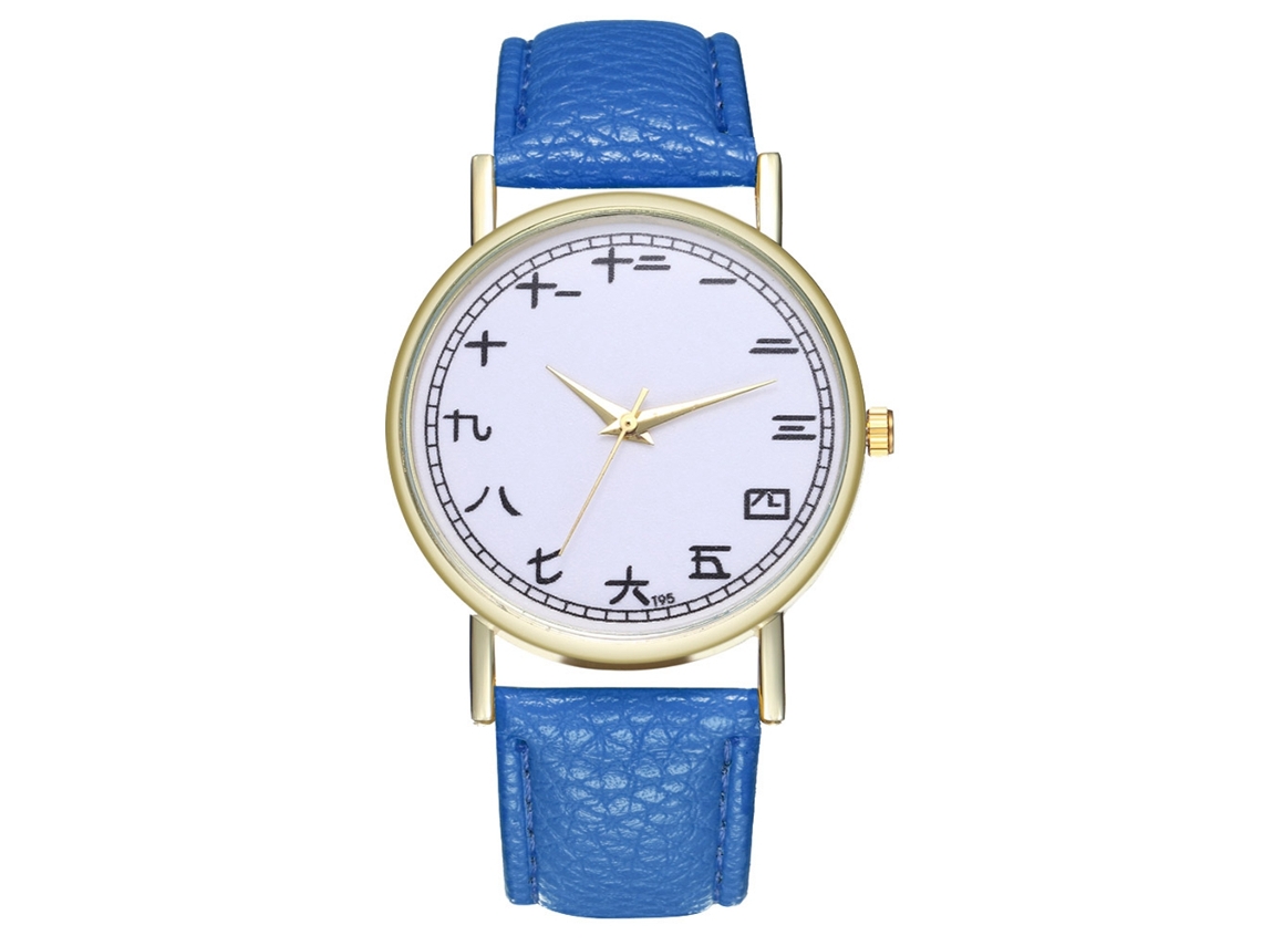Relógio de pulso feminino elegante com pulseira de couro PU, mostrador analógico redondo de quartzo (azul royal)
