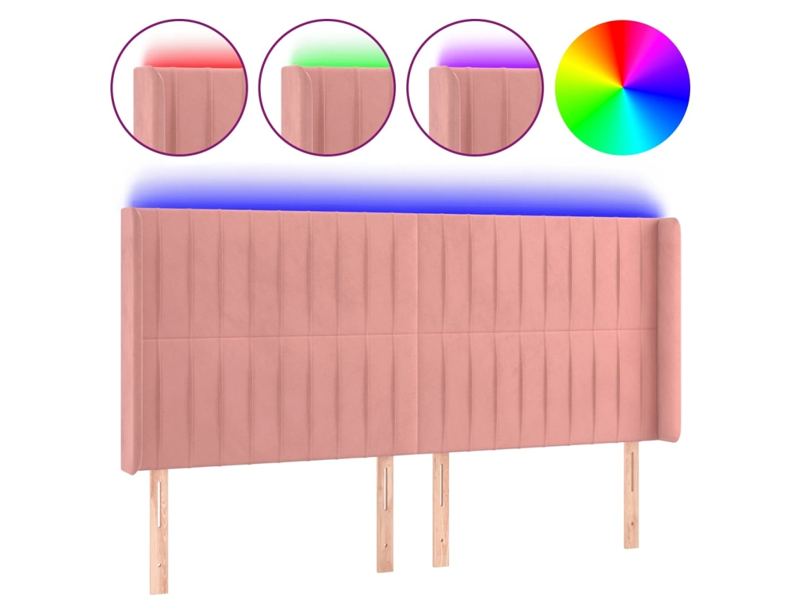 Led Headboard, Led Headboards Vidaxl Cor-de-rosa Veludo (183 X 16 X 118/128 Cm)