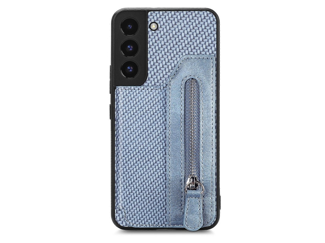 Capa Tipo Carteira Com Zíper E Flip Horizontal De Fibra De Carbono Para Samsung Galaxy S22 5g