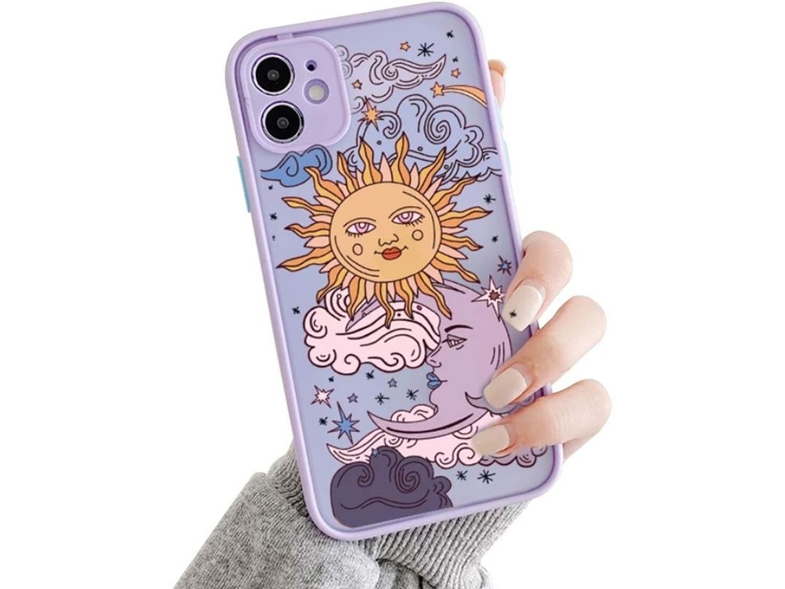 2026 capa para Iphone 11 com Fundo de Pc Esfumado e Desenhos 3d de Sol e Lua para Mulheres e Meninas