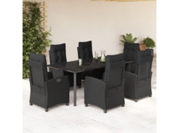 Vidaxl 7 Pcs Conjunto De Jantar P/ Jardim C/ Almofadões Vime Pe Preto