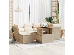 Vidaxl 7 Pcs Conjunto De Sofás P/ Jardim Com Almofadões Vime Pe Bege