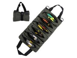 Bolsa de ferramentas enrolável com 6 bolsos com zíper para peças, chaves de fenda, chaves inglesas, soquetes, alicates, verde.