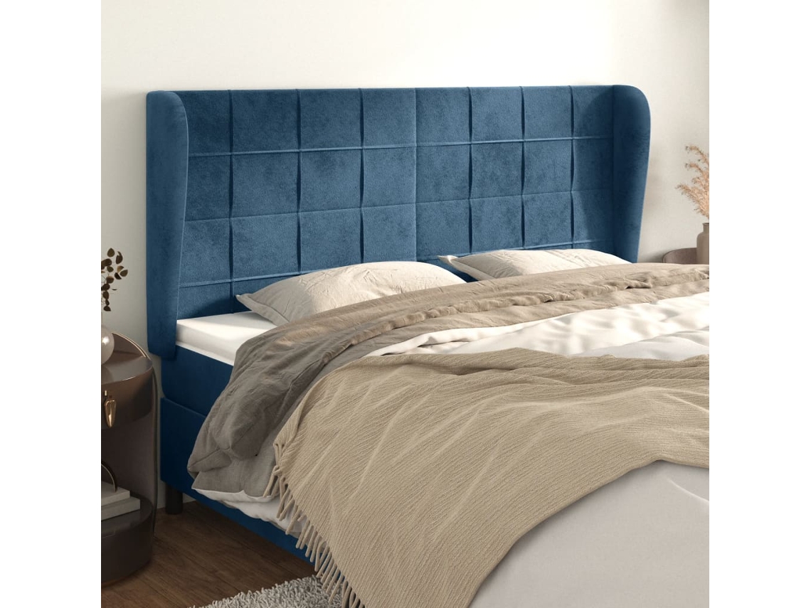 Cabecero con Alas de Terciopelo 163x23x118/128 Cm Azul Oscuro