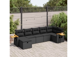 Vidaxl 7 Pcs Conjunto De Sofás P/ Jardim C/ Almofadões Vime Pe Preto