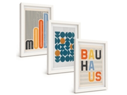 Conjunto De Quadros Com Moldura Padrões Geométricos, Bauhaus Moldura Branca Fotos Para O Corredor Espelharte (3 Peças 20x30 Cm)
