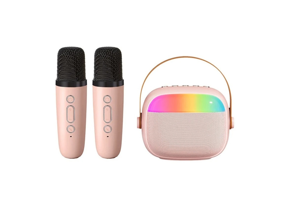 Mini máquina de karaokê Bluetooth com dois microfones e alto volume para entretenimento doméstico e festas, rosa Yizhood