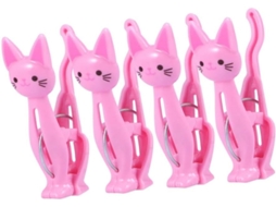 Kallory 4-Pink Clips Plásticos Criativos Em Formato Gato Para Vedação Roupas E Bolsas Pequenas, Ideal Para Pendurar