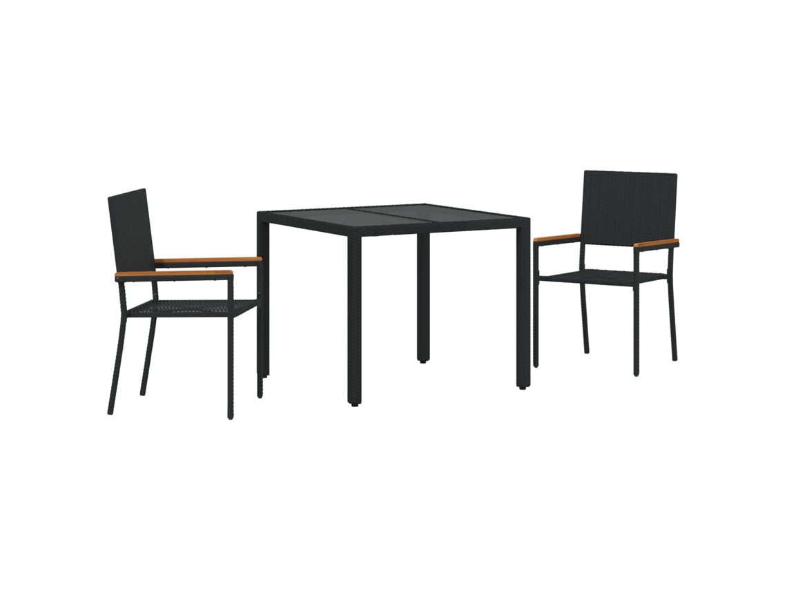 Conjunto 3 Conjunto De Jantar Para Exterior Vidaxl Preto Vime Pe (90 X 90 X 75 Cm)