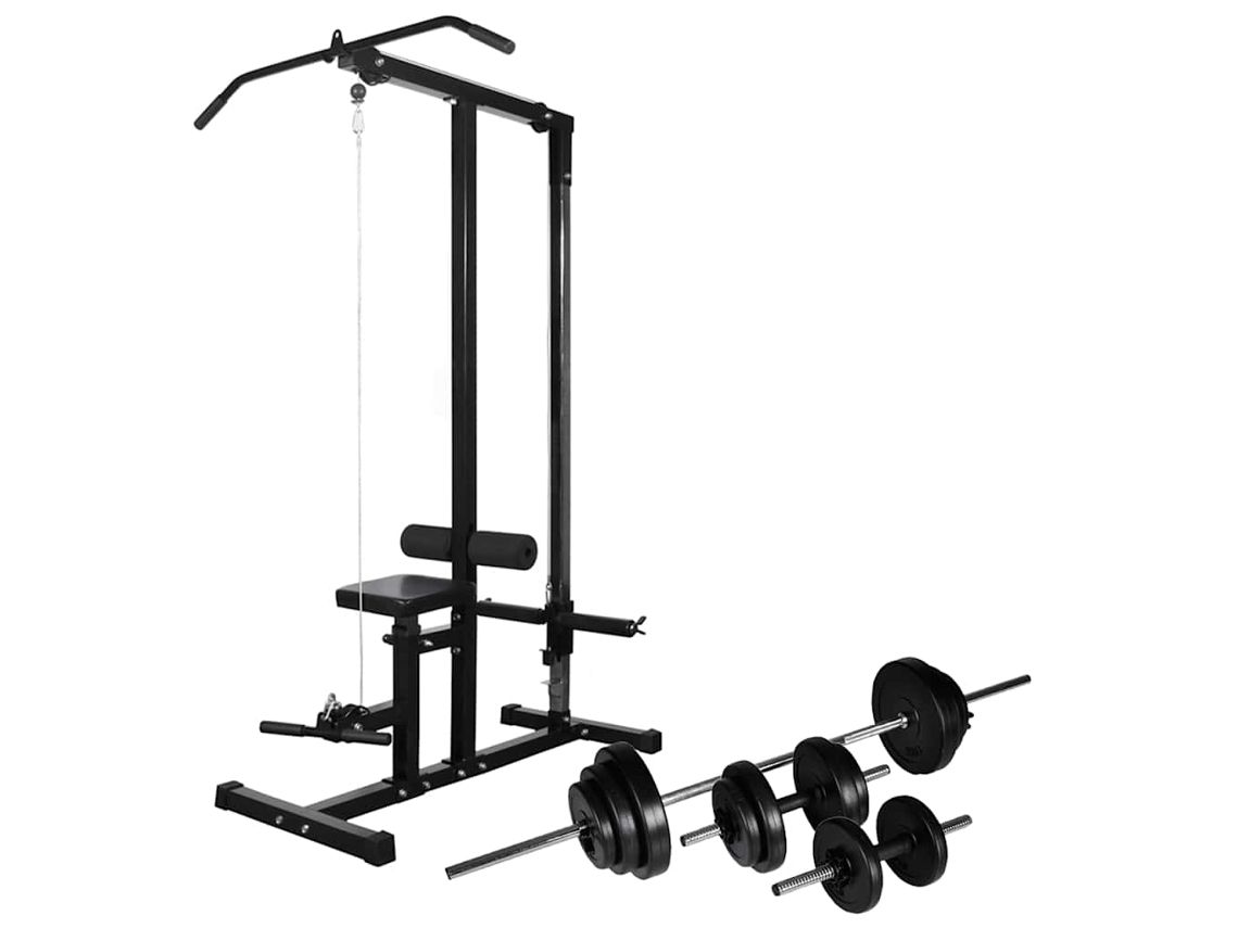 Vidaxl Torre Musculação Com Conjunto Barras E Halteres 30,5 Kg