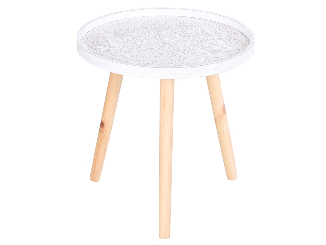 Mesa Sala Redonda C/ Borda Elevada Em Madeira, Φ40x40,5 Cm, Branco E Ouro