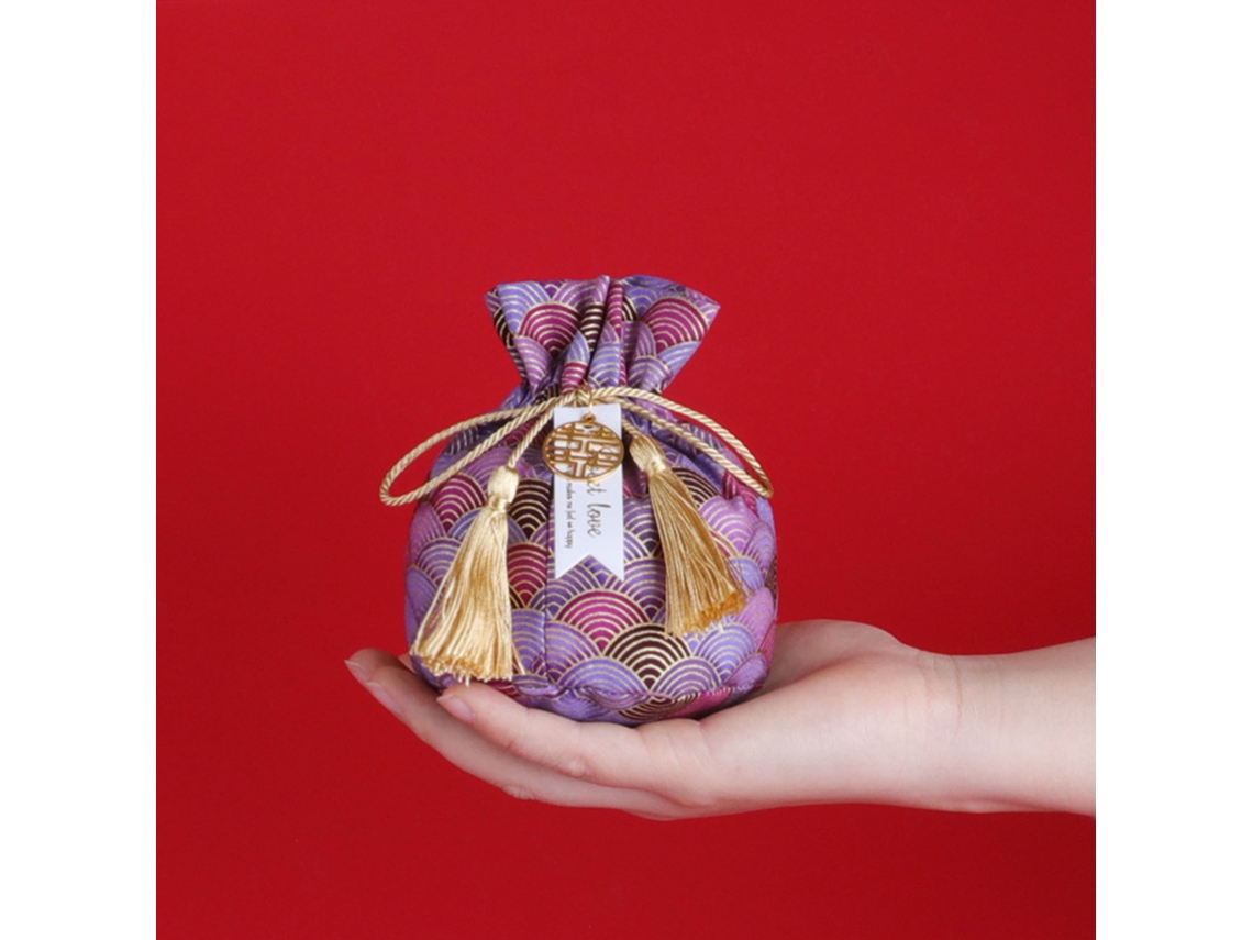 Sacola de Doce de Casamento Estilo Chinês com Nuvem Violeta, Borla e Felicidade LAXISCREED