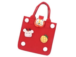 Mali bolsa de Compras de Feltro Vermelha Reutilizável com Decoração de Animal e Fruta