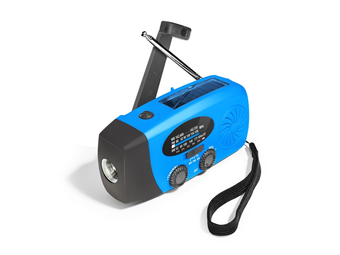Rádio de Emergência Movido a Energia Solar com Manivela, Lanterna Led, Am/fm Portátil de 2000mah, Azul AQUAFORGE