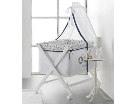 Mini berço têxtil e berço com véu integral azul-marinho Tanuki (l)