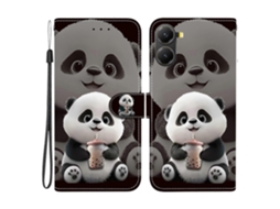 Capa De Couro Tkdaddy Para Xiaomi Redmi Turbo 4 5g / Poco X7 Pro 5g Com Suporte, Carteira, Estampa, Capa De Celular Com Alça De Pulso, Milk Tea Panda