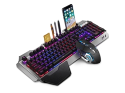 MEOIRUERY Teclado E Mouse De Jogos Sem Fio Com Iluminação Led Rainbow, Bateria Recarregável, Painel Metálico, Mecânico, Ergonômico, Impermeável E Antipoeira, Mo