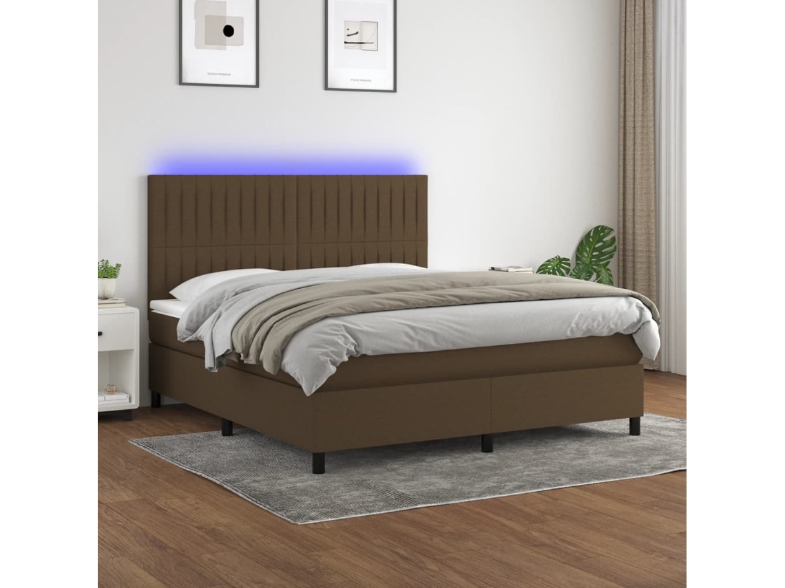 Cama Box Spring C/ Colchão/led 160x200cm Tecido Castanho-escuro