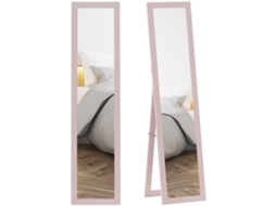 Espelho De Corpo Inteiro 37x155 Cm Em Madeira Forma Retangular Ideal Para Para Sala De Estar Cor Rosa Claro, Rosa Para Decoração E Funcionalidade