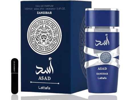 Perfume Asad Zanzibar para Homens, Fragrância Tropical de Verão Eau de Parfum 100ml Longa Duração Brinde Atomizador 5ml DRIKANBEST Recarregável
